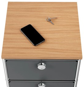 Úzka kovová komoda »CN3« s drevenou doskou a 2 zásuvkami, sivá