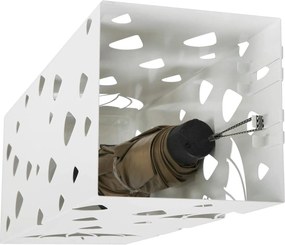 Kovový držiak na dáždniky s háčikmi a odkvapkávačom, 15,5 x 15,5 x 49 cm, biely