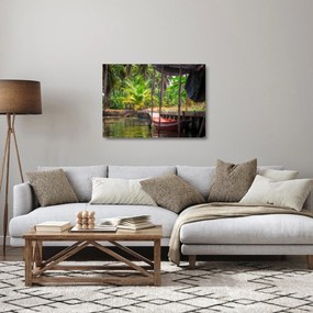 Sklenený obraz - Drevená loď na kanáli, Thajsko (70x50 cm)