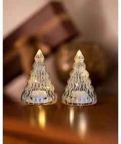 SIRIUS LED světelný stromeček, skleněný, sada 2 kusy, čirý, 9 cm, s hvězdou