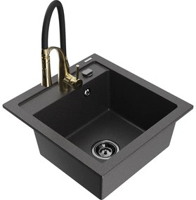 Mexen Vito, 1-komorový granitový drez 490x520x210 mm a drezová batéria Aster, čierna škvrnitá, 6503-76-73450-57-B