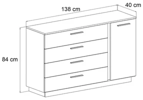 KOMODA MARION III KAŠMÍR ZLATÉ ÚCHYTKY LED 140 cm