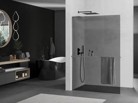 Mexen Kioto+ L, sprchová zástena Walk-In s poličkou a vešiakom 90 x 200 cm, 8mm šedé sklo, grafitový profil, 800-090-123-66-40