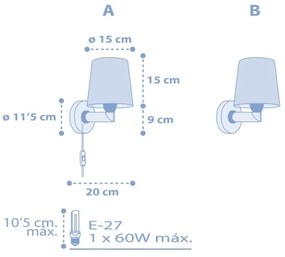 Dalber 82219T - Detské nástenné svietidlo STAR LIGHT 1xE27/60W/230V modrá