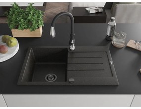 Mexen Bruno, 1-komorový granitový drez 795x495x200 mm a drezová batéria Savita, čierna-zlatá metalíza, 6513-75-672601-70-B