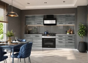 Kuchynská linka Belini 160 cm šedý antracit Glamour Wood s pracovnou doskou Kompakto2  TOR KOMPAKTO2/2/WT/GW1/0/B1