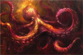 Obraz - Chobotnica, olejomaľba (90x60 cm)