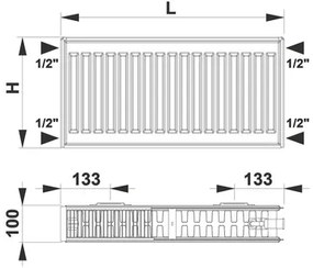 Malý radiátor Rotheigner 22 400 x 1400 mm 4 bočné prípojky