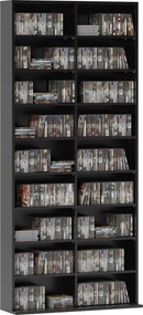 HOMCOM Moderný Regál na CD s 18 Policami pre 640 CD, Regál na CD z Drevotriesky, 78,5x24x175 cm, Čierny | Aosom