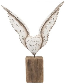 Biela antik anjelské krídla so srdcom na podstavci Angel Rustic - 26*5*33 cm
