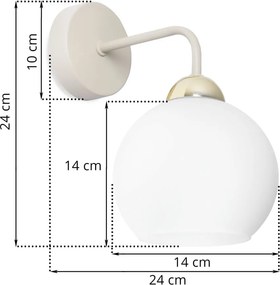Nástenné svietidlo Eliza, 1x biele sklenené tienidlo, g/be