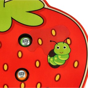 ISO Trade Magnetická drevená jahodová húsenica Montessori – hračka s 10 húsenicami