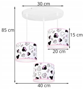 Detské závesné svietidlo Minnie, 3x textilné tienidlo so vzorom, o