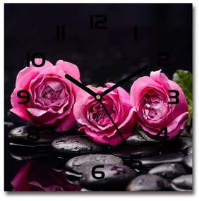 Sklenené hodiny štvorec Ružové ruže pl_zsk_30x30_c-f_77048055