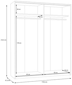 Šatníková skriňa KARO s zrkadlom 170x210 cm biela