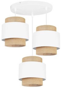 Závesné svietidlo Boho, 3x jutové/biele textilné tienidlo, o