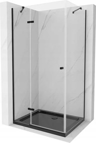 Mexen Roma, sprchovací kút s 1-krídlovými dverami 80 (dvere) x 100 (stena) cm, 6mm číre sklo, čierny profil, slim sprchová vanička 5cm čierna s čiernym sifónom, 854-080-100-70-00-4070B