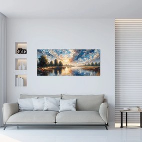 Obraz - Maľba slnka nad vodou (120x50 cm)