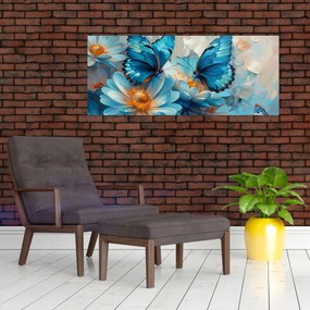Obraz - Modrí motýle (120x50 cm)