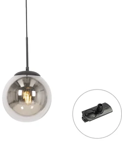 Závesné svietidlo Art Deco čierne s dymovým sklom vrátane adaptéra na koľajnicu 1-fázové - Iconic Flore