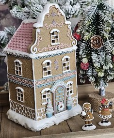 Hnedá svietiaca perníková chalúpka Gingerbread House - 12 * 9 * 20 cm / 3 * AAA