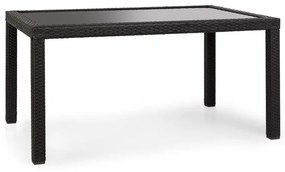 Peniche, záhradný stôl, 150 x 90 cm, polyratan, hliník, sklenený, čierny