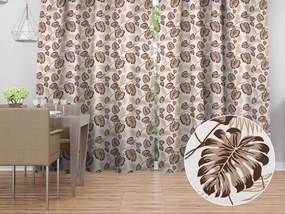 Biante Bavlnený záves Sandra SA-498 Hnedé listy monstery na bielom 150x140 cm