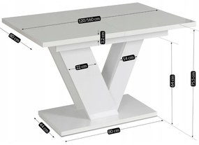 Rozkladací jedálenský stôl CLARK – biely lesk, 120–160 cm