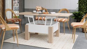 Mazzoni OSLO dub sonoma / biely mat, rozkladací konferenčný stolík s výškovo nastaviteľnou stolovou doskou