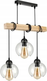 BERGE LED závesné stropné svietidlo, drevený trám, 3xE27, Luster, guľa, bezfarebný