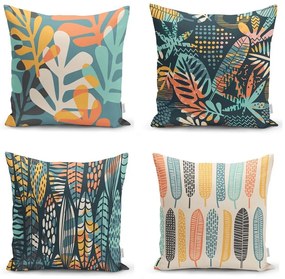 Súprava 4 obliečok na vankúše Minimalist Cushion Covers Colorful Leaves, 45 x 45 cm