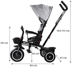 Trojkolka Tiny Bike 3 v 1 s baldachýnom SP0650 - sivá