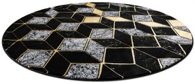 Okrúhly koberec GLOSS 400B 86, glamour, art deco, 3D  geometrický  čierno / zlatý