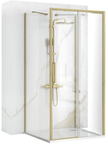 Rea Rapid Slide, 3-stenný sprchovací kút s posuvnými dverami 110(dvere) x 100(stena) x 195 cm, 6mm číre sklo, zlatý matný profil, KPL-04712