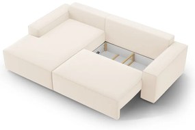 Béžová zamatová rozkladacia/s úložným priestorom rohová pohovka (ľavý roh/s leňoškou) Jodie – Micadoni