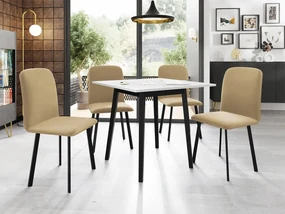 Jedálensky set so 4 stoličkami Renkiz S 85/85, Farby:: biela / čierna, Dostupné poťahy: Amor Velvet 4322