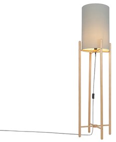 Rustikálna stojaca lampa drevo s sivým tienidlom - Lengi