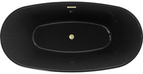 Mexen Eris, voľne stojaca vaňa 170 x 80 cm, čierna,  zlatý matný prepad, 53441708070-55