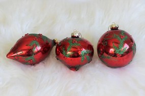Tradičné červeno zelené vianočné ozdoby 3ks 10cm