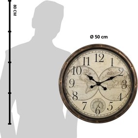 Hnedé nástenné hodiny Zemegule - Ø 50*5 cm / 1*AA
