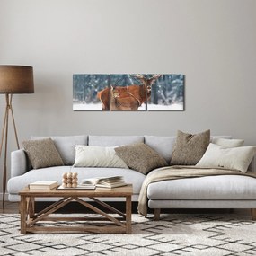 Obraz Jeleňa s laňou (s hodinami) (90x30 cm)