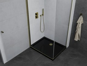 Mexen Pretoria, sprchovací kút 100 (dvere) x 90 (stena) cm, 6mm číre sklo, zlatý profil + čierna sprchová vanička, 852-100-090-50-00-4070G