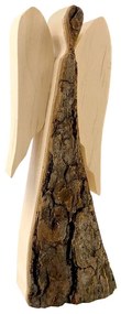 AMADEA Drevený anjel s kôrou, masívne drevo, 18 cm