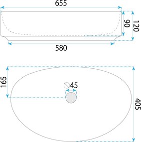 Rea Sabina 65, umývadlo na dosku 655x405x120 mm, biela lesklá, REA-U6363