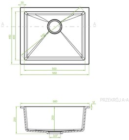 Laveo Ibiza, 1-komorový granitový drez 560x460x220 mm, šedá, LAV-SBI_510U