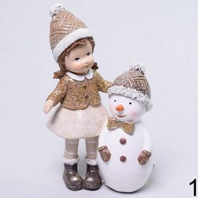 Dievča so snehuliakom v čapici 9x5,5x15cm polyres 8002853C - Dekorácia