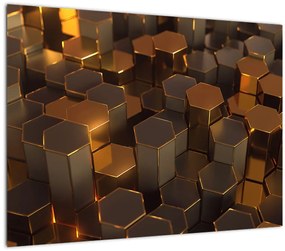 Obraz - Bronzové hexagóny (70x50 cm)