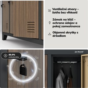 Kovová šatňová boxová skriňa na nôžkach s 10 boxami BARTEK, 1360 x 1720 x 450 mm, Eco Design: antracitová/ dub sonoma