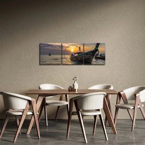 Obraz lode pri brehu (s hodinami) (90x30 cm)