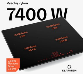 Klarstein NanoGlow indukčná varná doska, 4 varné platne, flexi zóny, booster, nanopovlak